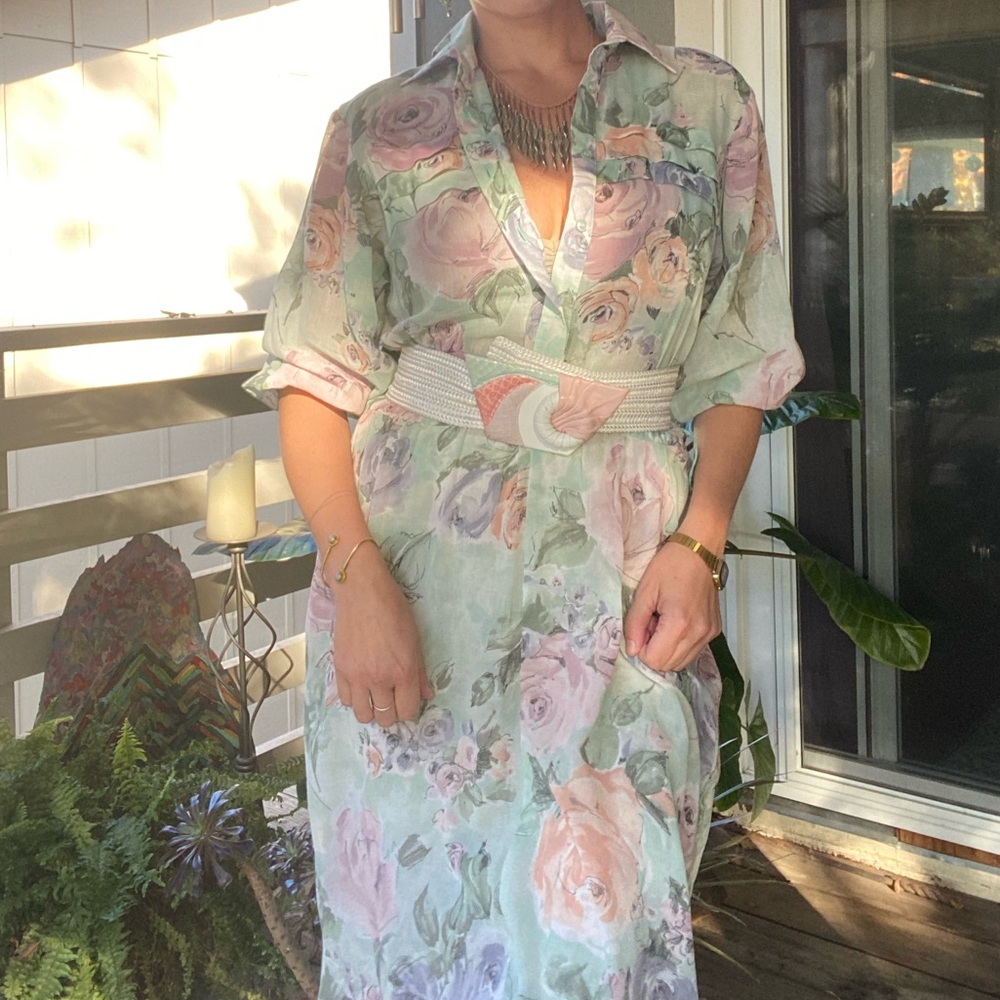 Vintage Pastel Floral Long Sleeve Dress